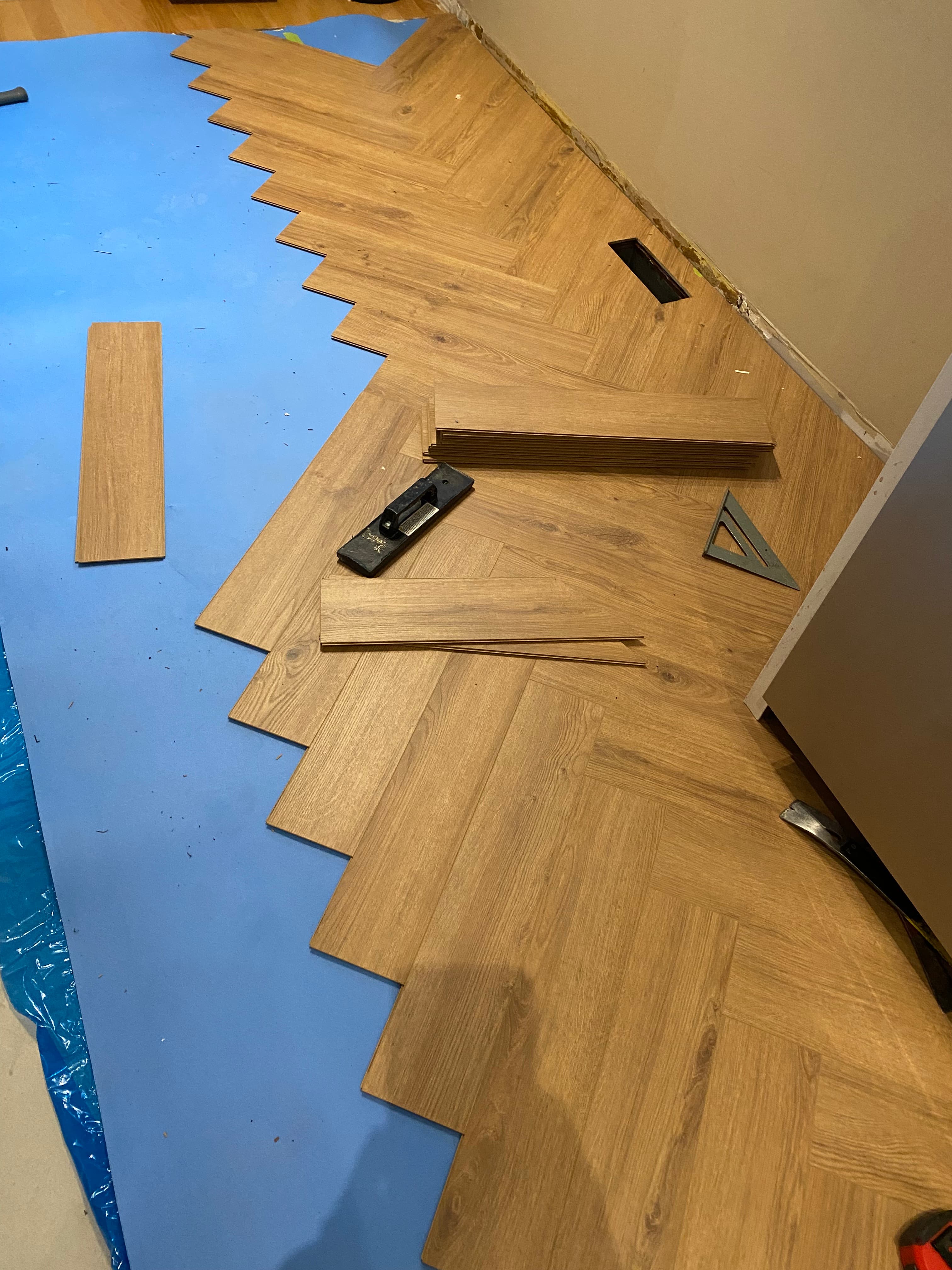 In-progress herringbone installation
